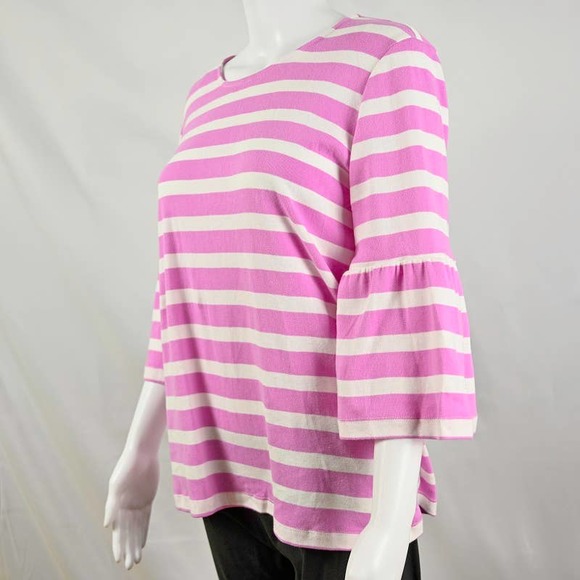 Pink Stripes Crew Neck Top Bell Sleeve S Jones New York - Picture 2 of 5